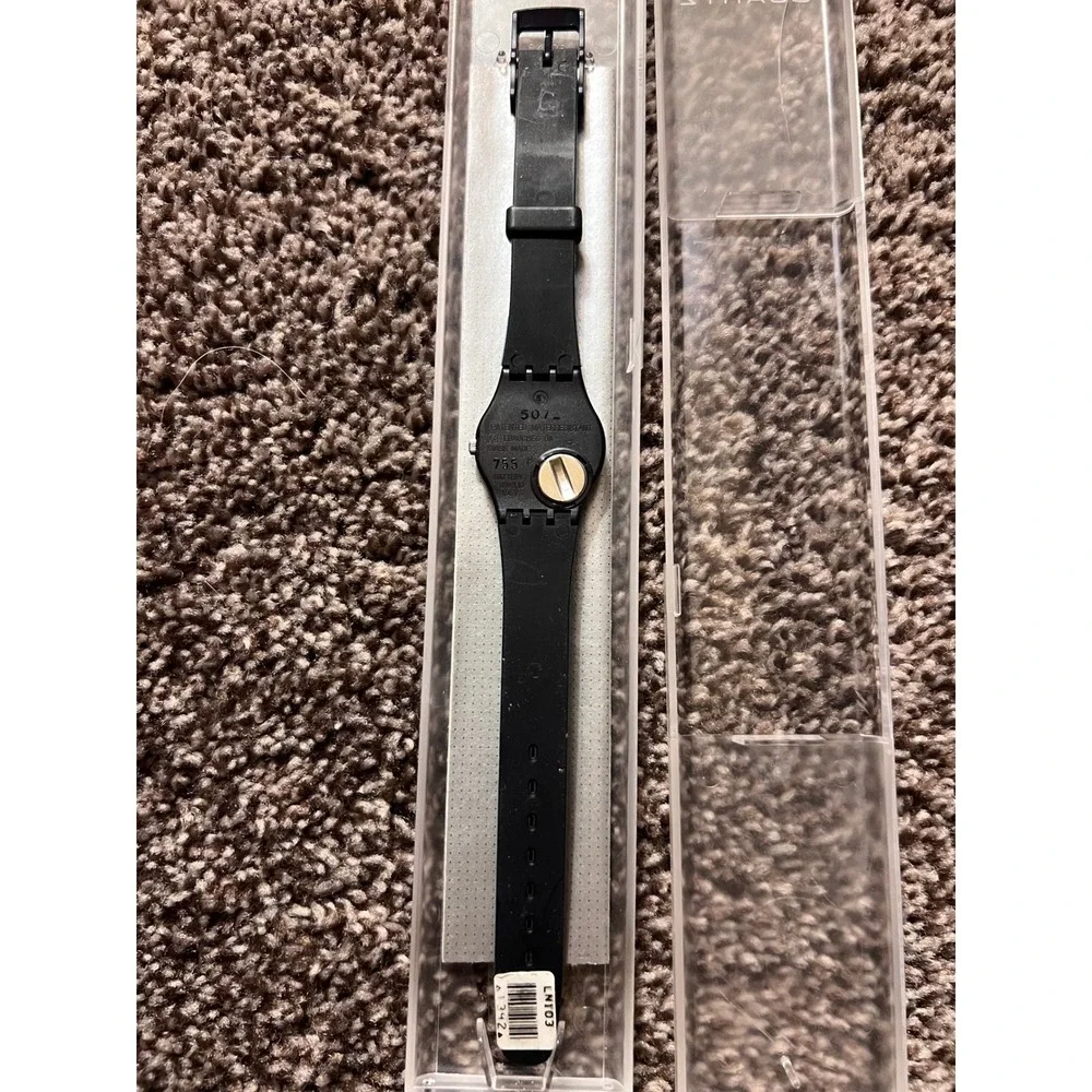 SWATCH Watch Oxford Navy LN103 Full Black Band/Dial W Plastic Case Needs Battery